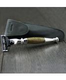 3 Edge Shaving Razor - Gold Antique Design Safety Razor for Men with Leather Pouch - Perfect Beard & Mustache Grooming Tool - Buy Online on GoSupps.com