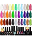 Morovan Gel Nail Polish Set - 33 Colors Base & Top Coat | Nude Pink Brown Glitter | UV Soak Off Starter Kit for Home & Salon - Buy Online on GoSupps.com