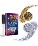 Laza Body Glitter - 2 Jars Holographic Chunky Sequins & Glitter Glue for Eyeshadow Face Paint & Festival Makeup - Perfect Gold & Silver Hair Accessories for Carnival & Rave Outfits - Buy Online on GoSupps.com