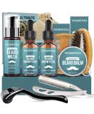 Beard Growth Kit with Straight Razor, Roller, Oil, Wash, Balm, Brush, Comb, Scissors - Men's Birthday & Christmas Gifts - Buy Online on GoSupps.com