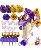 JEVENIS Purple Cake Decorations - Rose Butterfly Palm Leaves & Disco Balls for Wedding Cakes | Stunning Tortendeko Collection - Buy Online on GoSupps.com