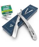 Van de Boos Razor Set - Chrome Stainless Steel Beard Knife & 100 Derby Blades for Precise Wet Shaving - Buy Online on GoSupps.com