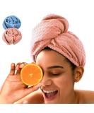 Tuerria Microfiber Hair Turban for Women - 2 Pack (Pink Champagne & Clear Sky) | Super Absorbent Fast Drying Anti-Frizz & Hands-Free - Buy Online on GoSupps.com