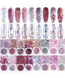 Gzmayuen 16Pcs Holographic Nail Glitter Powder Set - Chunky Sequin Flakes for Stunning Nail Art - Pink Violet Red - Buy Online on GoSupps.com