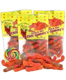 Spicy Gummy Worms - Hot & Sour Chewy Candies with Chili Powder | 2.5 oz Pack of 3 + Lollipop Swirl Sticker - Buy Online on GoSupps.com