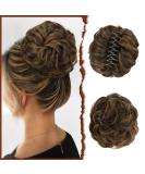 Sofeiyan Claw Clip Messy Bun Hair Piece | Wavy Curly Updo Hair Extensions | Dark Brown/Golden Auburn - Buy Online on GoSupps.com