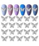 WOKOTO 20pcs 3D Butterfly Nail Charms for Women | Clear Crystal Rhinestone Decorations for Acrylic Nails | Silver Base Alloy Charms | Butterfly Nail Art Gems Kit - Buy Online on GoSupps.com
