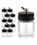 Master Airbrush (Pack of 10) TB-003 Empty 3/4 Ounce (22cc) Glass Jar Bottles with 60 Down Angle Adaptor Lid Assembly - Fits Single-Action Siphon Feed Airbrushes Use with Master Badger Paasche Iwata - Buy Online on GoSupps.com
