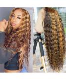 MISSJAY 24 Ombre Highlight HD Lace Front Wig | Honey Blonde Deep Wave Human Hair | 180% Density Curly Wig for Black Women - Buy Online on GoSupps.com