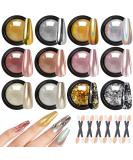 Gold & Silver Chrome Nail Powder - 12 Iridescent Holographic Colors | Metallic Mirror Effect for Stunning Nail Art - Buy Online on GoSupps.com