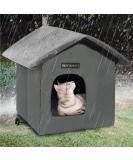 Rest-Eazzzy Weatherproof Insulated Cat House with Mat - Selfwarming Shelter for Outdoor Cats - Easy Assembly - Grey with Canopy - Buy Online on GoSupps.com
