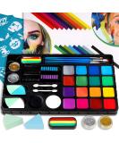 Body Painting Makeup Palette for Kids - 18 Colors 28 Stencils & 4 Brushes | Safe Easy Wash - Perfect for Halloween Carnival & Christmas - Buy Online on GoSupps.com