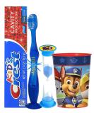 Paw Patrol Chase 4pc Oral Hygiene Set: Flashing Lights Toothbrush, Toothpaste, Timer, Mouthwash Cup + Bonus Brushing Visual Aid - Buy Online on GoSupps.com