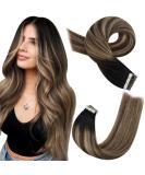 Moresoo 20 Inch Balayage Tape in Human Hair Extensions - Black Root Ombre to Dark Brown with Golden Blonde - 20Pcs/50g #1B/4/14 - Buy Online on GoSupps.com