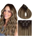 Vivien Extensions - Real Hair Clip-In Balayage Extensions #4/27 60cm 7PCs 140g Dark Brown with Caramel Blonde - Premium Remy Quality - Buy Online on GoSupps.com