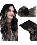 Shop Laavoo Ombre Clip-in Hair Extensions 55cm Real Human Hair Black Silver Balayage 105g 7pcs Double Tresse - Buy Online on GoSupps.com