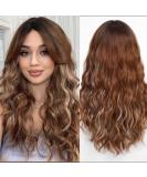 WOKESTAR Long Highlight Brown Synthetic Hair Wig with Curtain Fringe for Women - Buy Online on GoSupps.com