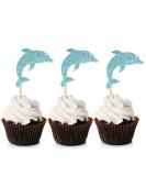 Unimall Global 24PC Glitter Blue Dolphin Cupcake Toppers - Sea Themed Birthday Decoration for Baby Party Celebrations - Buy Online on GoSupps.com