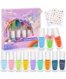 Non-Toxic Kids Nail Polish Set - 12 Colors with Unicorn Stickers | Quick Dry Water-Based Varnish Kit for Girls, Teens & Toddlers - Buy Online on GoSupps.com