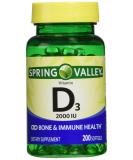 Spring Valley Twin Pack Vitamin D3 2000 IU for Immune & Bone Health - 200 Softgels - Buy Online on GoSupps.com