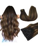 Maxita Real Hair Extensions Clip-in 40cm 16 Inch | 120g Dark Brown & Chestnut Brown - 7 Piece Set for Natural Volume - Buy Online on GoSupps.com