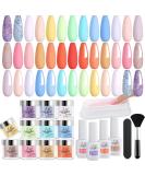 Aikker 20 Spring Colours Dip Powder Nail Kit - 27 Pcs Glitter Purple Pink Orange Acrylic Dipping Powder Set with Base Top Coat Activator - French Nail Art Manicure AK33 - Buy Online on GoSupps.com