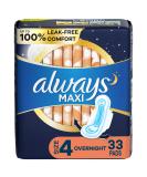 Always Maxi Feminine Pads For Women, Size 4 Overnight Absorbency, With Wings, Unscented, 33 Count 33 Count (Pack of 1) 33 count - Buy Online on GoSupps.com