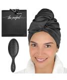 Ultra-Fine Microfiber Hair Towel Wrap & Detangling Brush Set - Anti-Frizz Turban for Curly Hair - Quick Drying & Travel-Friendly - Black - Buy Online on GoSupps.com