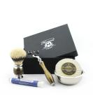 Premium Men's Shaving & Grooming Set | 3 Edge Razor Badger Hair Brush Bowl & Soap - Perfect Gift - Buy Online on GoSupps.com