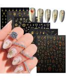 Vezocim Gold Nail Art Stickers - 3D Sun Moon Stars & Flower Designs for DIY Manicure - Self-Adhesive Nail Decals for Women & Girls - Buy Online on GoSupps.com