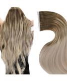 LAAVOO Tape Extensions - Real Hair Blond Ombre 60cm 20pcs | Light Brown Balayage Ash Blonde Tape-In Extensions - Premium Quality #8/16/60 - Buy Online on GoSupps.com
