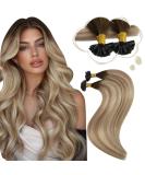 Moresoo Remy Real Hair Extensions - 45cm Hot Fusion U-Tip Bonding Extensions - Dark Brown to Brown with Blonde Keratin - 50g Real Hair #3/8/22 - Buy Online on GoSupps.com