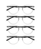 Opulize Met 4 Pack Clear Black Reading Glasses - Stylish Big Round Design for Men & Women with Spring Hinges - Clear +0.00 Dioptries - Buy Online on GoSupps.com