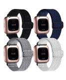Fitbit Versa Elastic Bands 4 Pack Compatible - Soft Nylon Straps for Women Men - Black, Dark Blue, Light Gray, White - Adjustable & Stretchy - Buy Online on GoSupps.com