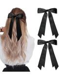 2PCS Hair Bows for Women- Silky Satin Bow Hair Clip Black+Black - Buy Online on GoSupps.com
