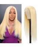 22 Inch Blonde Lace Front Wig Human Hair 150% Density Pre-plucked HD 613 Straight Lace Frontal Wig for Women - Glueless and Natural Looking - Buy Online on GoSupps.com