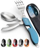 Orblue 4-in-1 Camping Utensils 2-Pack - Stainless Steel Spoon, Fork, Knife & Bottle Opener Combo Set for Travel - Blue Ultramarine Blue - Buy Online on GoSupps.com