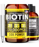 High Potency Liquid Biotin & Collagen Hair Growth Drops 70,000mcg - Skin, Nail & Hair Supplement for Radiant Beauty - Vitamins for Women & Men - 4oz - Buy Online on GoSupps.com