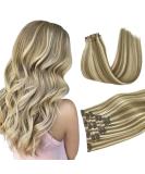 Doores Seamless Clip In Extensions | Real Hair Light Brown & Medium Blonde | 50cm 20 Inch 110g Remy Human Hair | 7 Pieces PU Clips - Buy Online on GoSupps.com