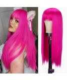 AISI Beauty Long Hot Pink Wig for Women | 24 Inch Straight Synthetic Colored Wig with Bangs for Party Cosplay - Buy Online on GoSupps.com