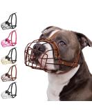 BRONZEDOG Pitbull Dog Muzzle - Adjustable Metal Wire Basket for Large Dogs Amstaff & Pit Bull with Leather Straps Brown - Buy Online on GoSupps.com