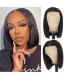 Shesbeauty 10 Inch Bob Wig Human Hair 13x4 Frontal Lace Wig for Women - 180% Density Bob Lace Front Wigs with Baby Hair - Pre Plucked Natural Black Color - Buy Online on GoSupps.com