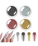 Allstarry Chrome Nail Powder 4 Colors Metallic Mirror Effect Powder Holographic Manicure Pigment Glitter Powder Kit for Nail Art Decoration Gel Polish with 4 Pcs Eyeshadow Sticks Classic Color - Buy Online on GoSupps.com