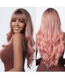 Allbell Long Wavy Pink Wigs with Bangs - Dirty Pink Synthetic Heat-Resistant Wigs for Women | Cosplay & Daily Use Hair Replacement - Buy Online on GoSupps.com