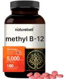 NatureBell Ultra Strength Vitamin B12 5000mcg 180 Lozenges | Fast Dissolve Methylcobalamin Chewable with Strawberry Flavor | Boosts Energy Metabolism | Vegan & Non-GMO - Buy Online on GoSupps.com