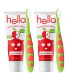 Hello Natural Apple Flavored Training Toothpaste & Toddler Bundle 2 Pack | Safe for Kids 2 Months to 3 Years | Vegan, SLS & Gluten Free | Includes 2 Pastes & 2 Brushes - Buy Online on GoSupps.com