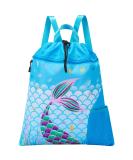 WAWSAM Mermaid Gym Drawstring Backpack - 15 17 Sports Gym Bag for Girls Kids Waterproof Swimming Beach Sackpack Birthday Christmas Gift with Zippered Pocket and Water Bottle Pocket Blue - Buy Online on GoSupps.com