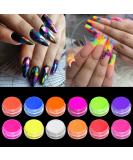 Bishengyf 12 glasses neon pigment nail powder phosphorus powdered fluorescent nail glitter eye powder manicure nail art dust pigment nails for nail art decoration fluorescent - Buy Online on GoSupps.com