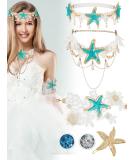 Dingion 6-Piece Halloween Mermaid Hair Accessories Set - Starfish Shell Headband, Necklace, Arm Bracelet, Band Clip, Sequin Body Glitter - Women/Girl Costume Supplies (White) - Buy Online on GoSupps.com
