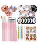 Pinkiou 47 Pcs Nail Art Tool Kit - Brushes, Dotting Pens, Foil Strips, Manicure Tape, Rhinestones | Nail Painting Set - Buy Online on GoSupps.com